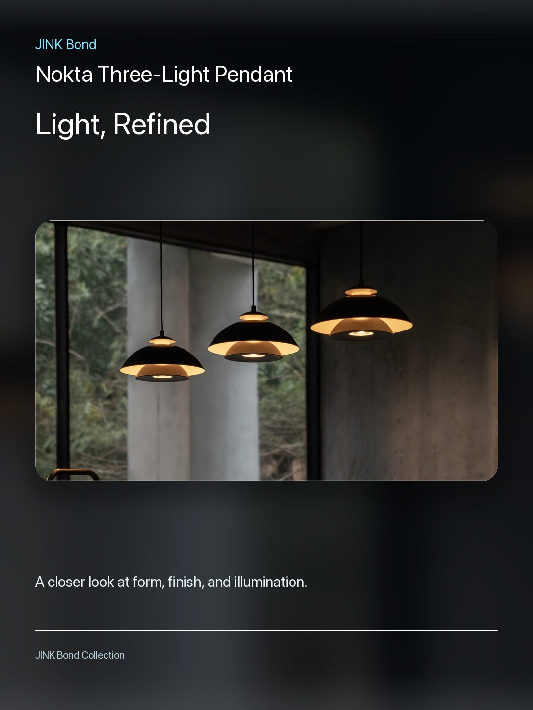 JINK Bond Nokta Three-Light Pendant lighting and material detail