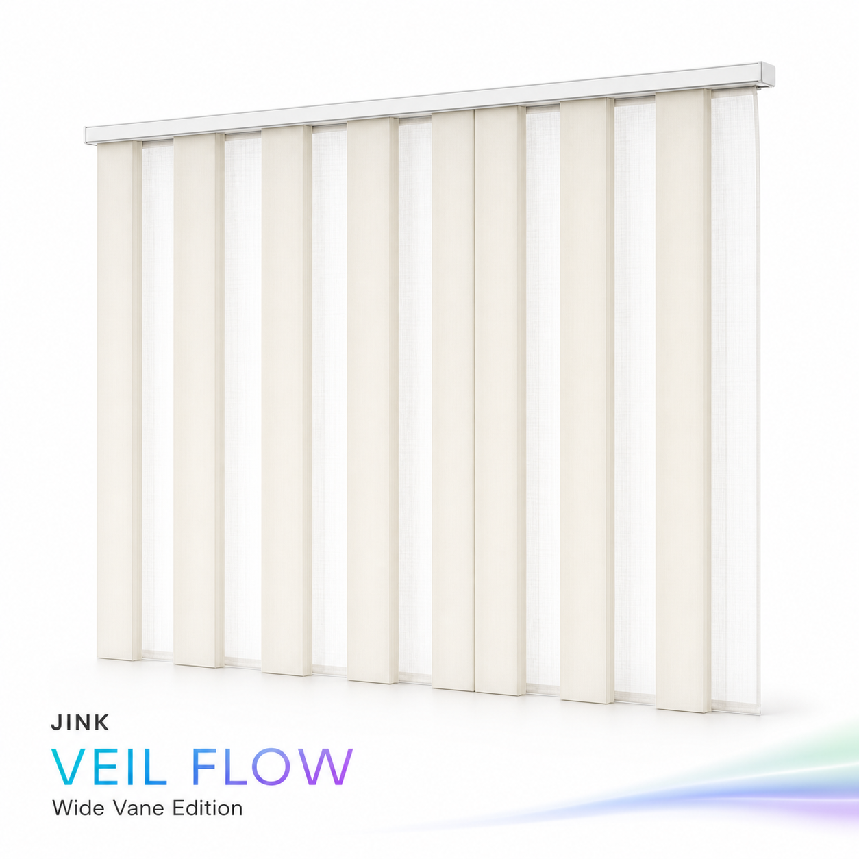 JINK Veil Flow wide-vane vertical sheer shade on white