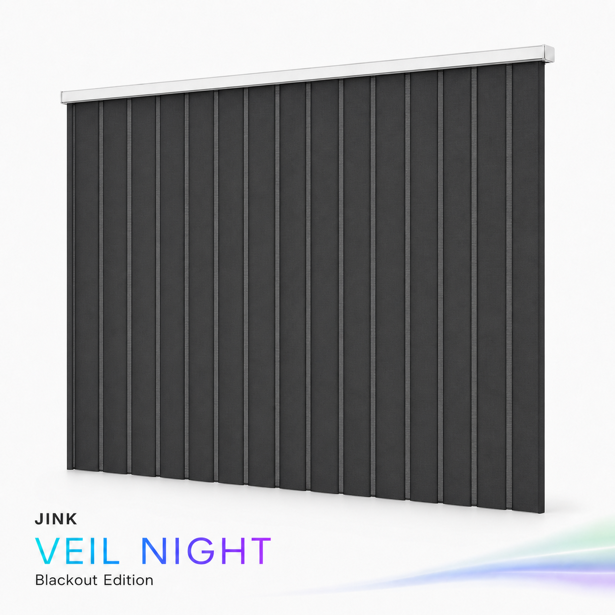 JINK Veil Night blackout-labelled vertical sheer shade on white