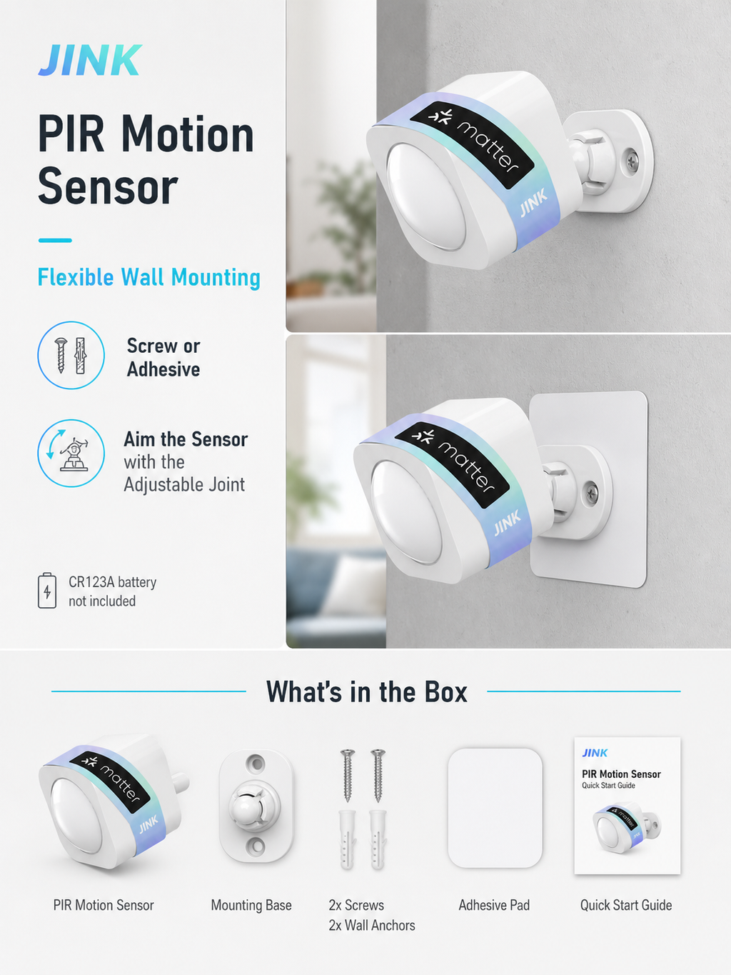 JINK PIR Motion Sensor mounting and package contents
