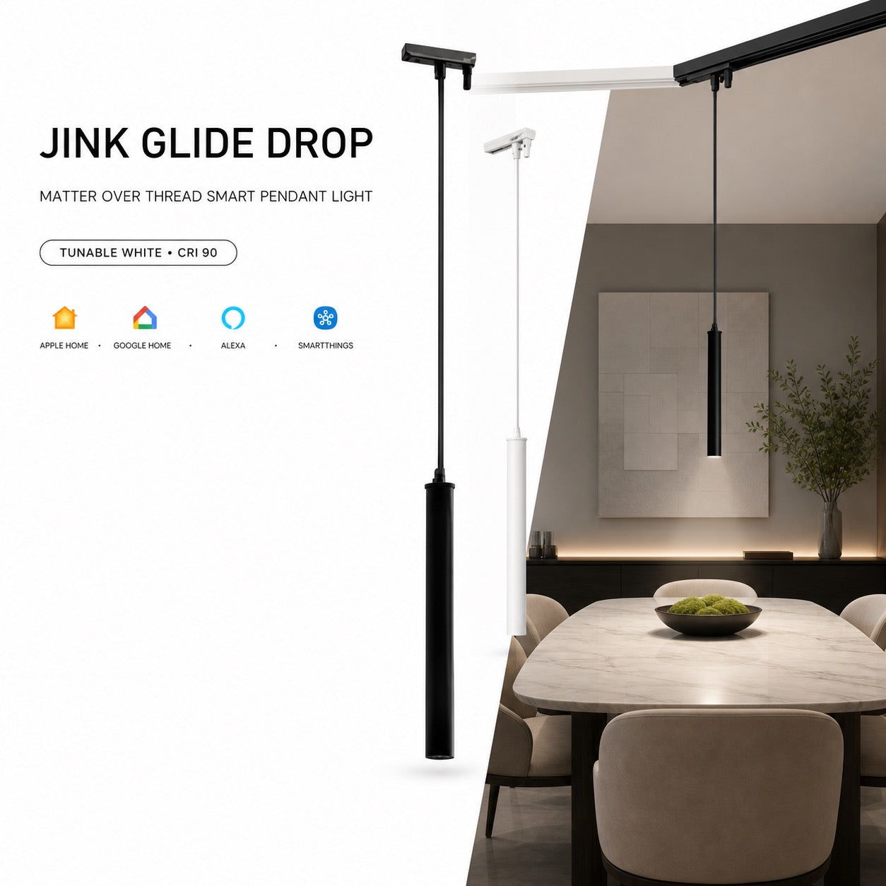 JINK Glide Drop Matter pendant light hero with Apple Home Google Home Alexa SmartThings