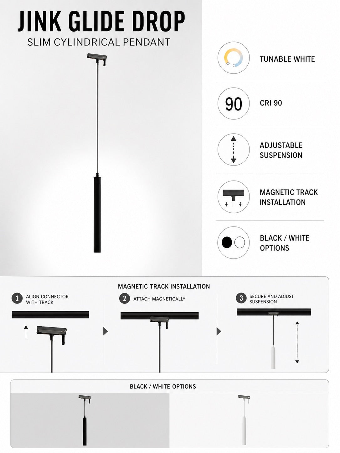 JINK Glide Drop product specifications and magnetic track installation