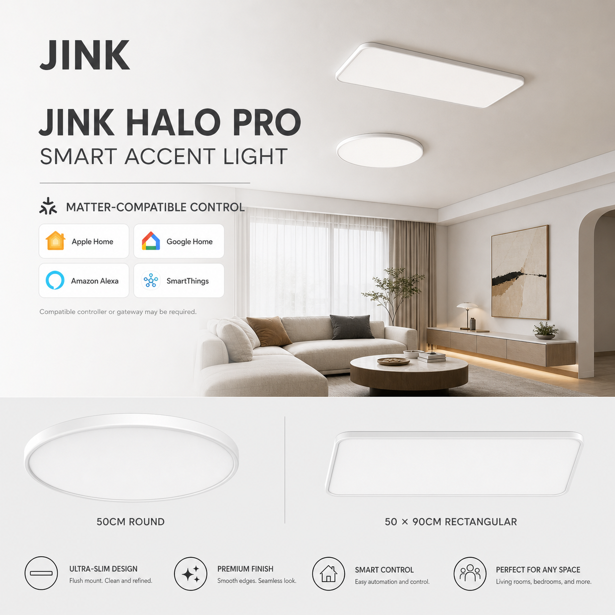 JINK Halo Pro Matter-compatible smart accent ceiling light hero image