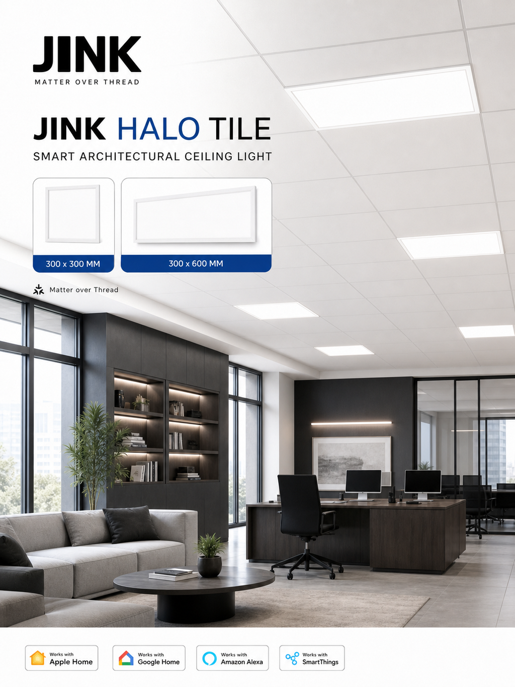 JINK Halo Tile Matter over Thread office and living space application scene