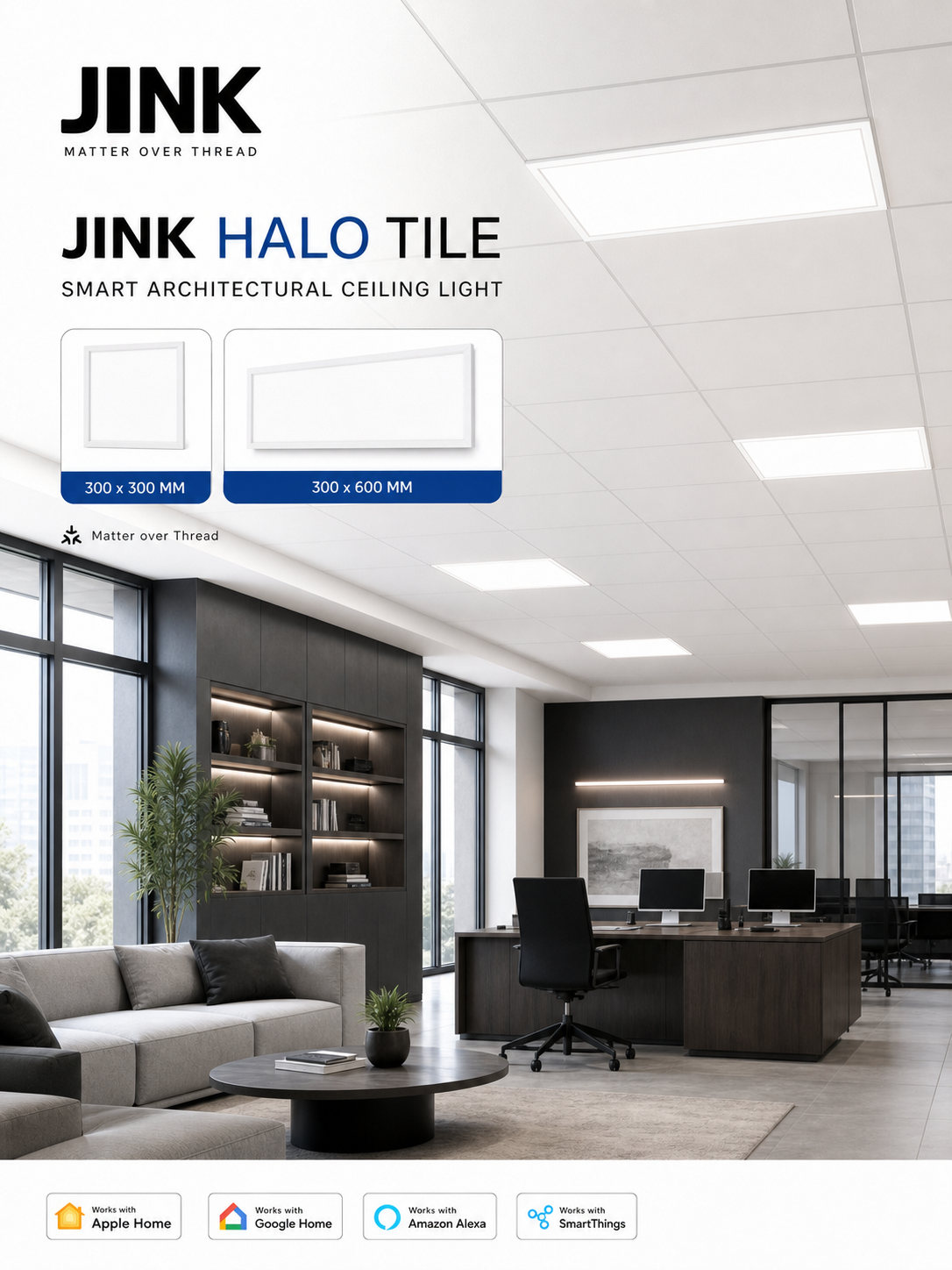 JINK Halo Tile Matter over Thread office and living space application scene