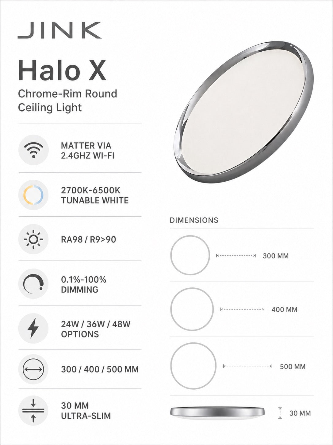 JINK Halo X product specification infographic