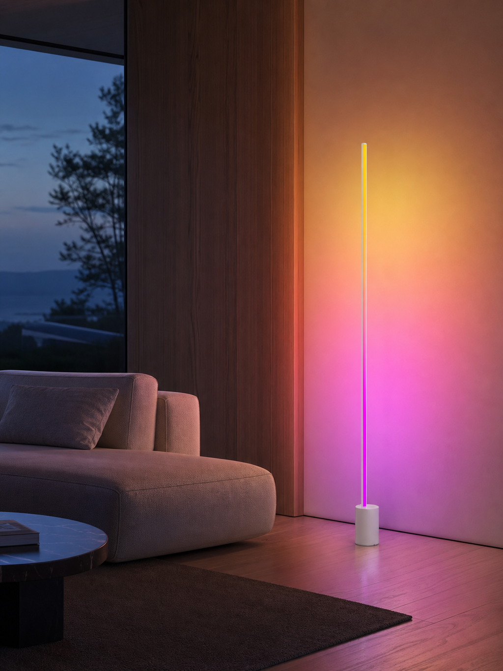 JINK Axis F1 Ultra full-color floor light in a modern living room