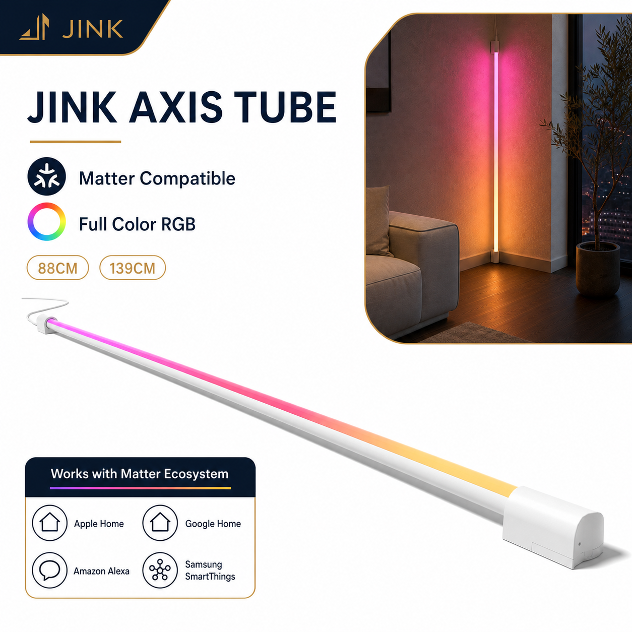 JINK Axis Tube Matter compatible RGB smart floor light composite hero