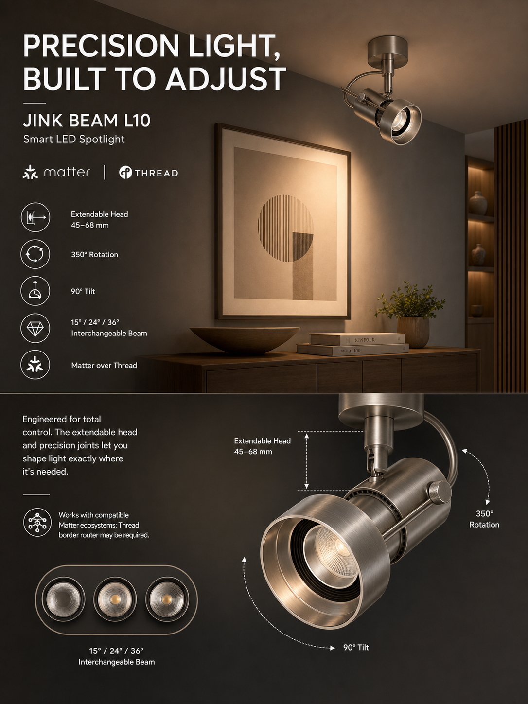 JINK Beam L10 smart spotlight scene and adjustment benefits