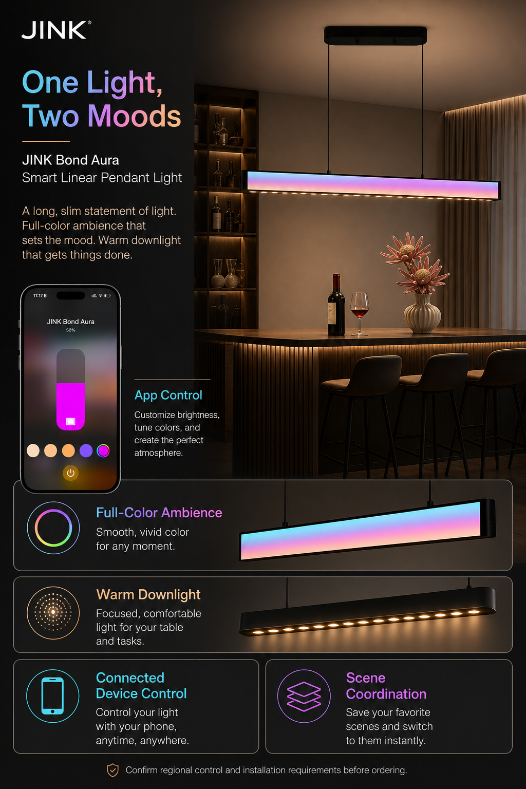 JINK Bond Aura app control full-color ambience and warm downlight
