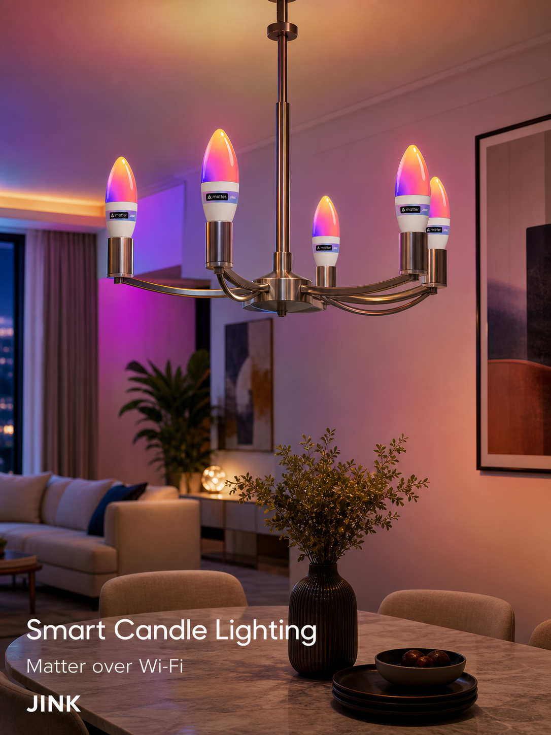 JINK Bulb E14 in a modern chandelier scene