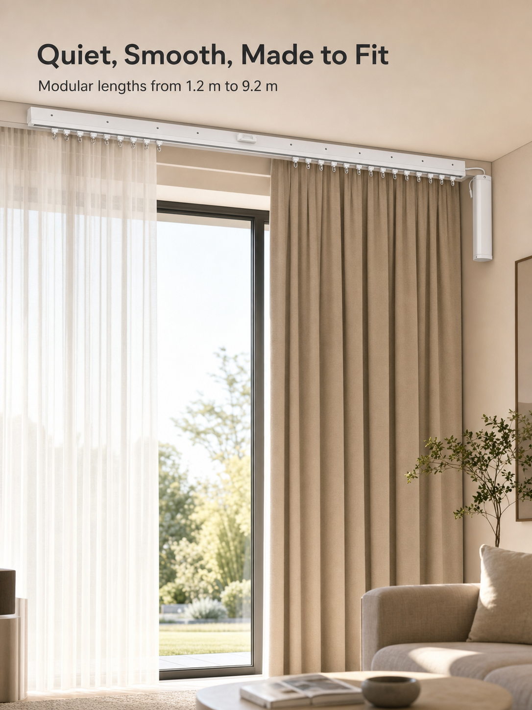 JINK Combination Curtain Track installed living room scene