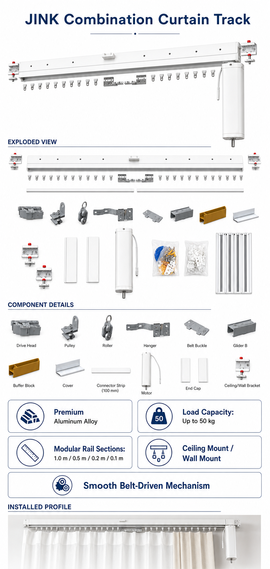 JINK Combination Curtain Track components and specifications