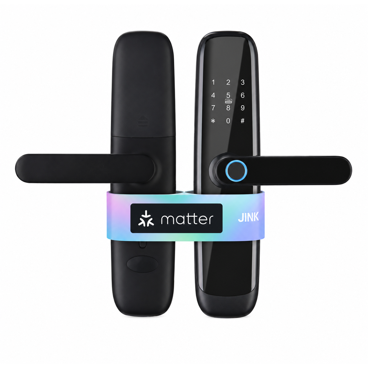 JINK Door Lock MX — Matter over Thread smart door lock on white background