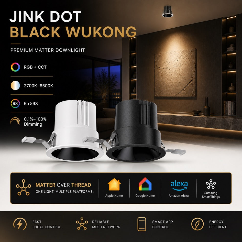 JINK Dot Black Wukong Matter over Thread smart downlight comprehensive hero with Apple Home Google Home Alexa and SmartThings