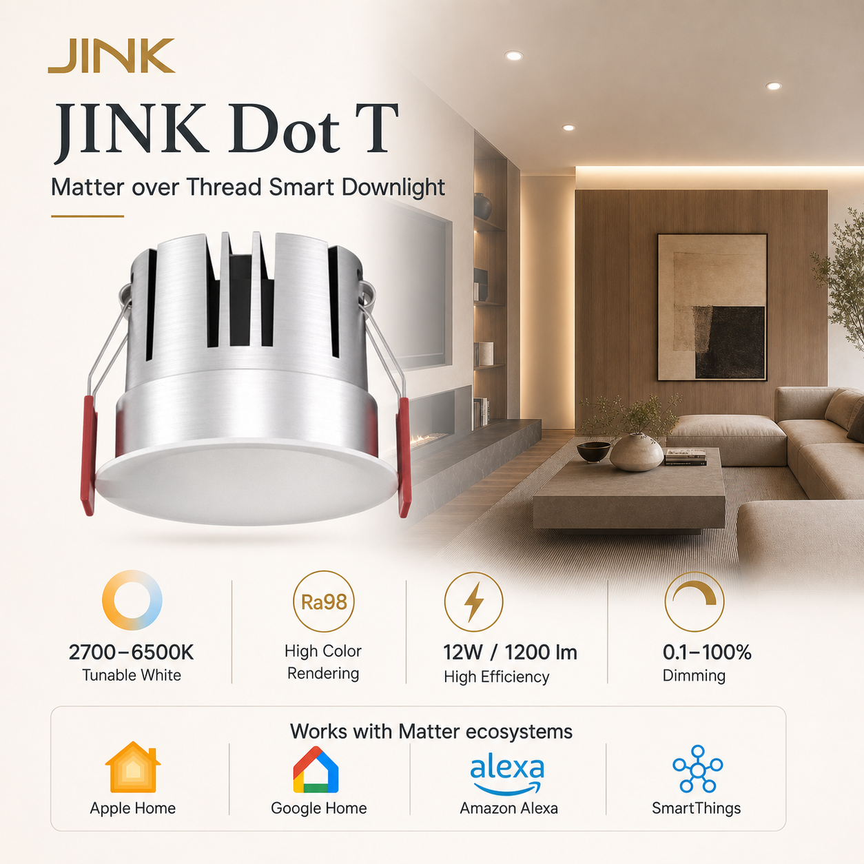 JINK Dot T Matter smart downlight scene and supported ecosystems