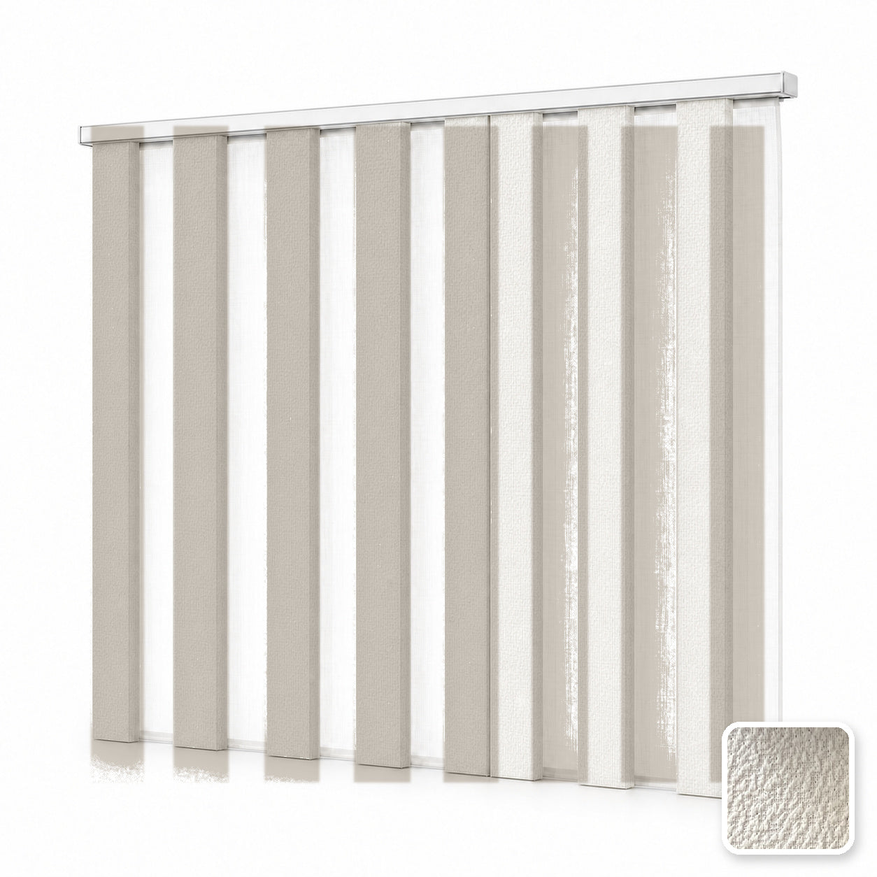 JINK Veil smart motorized dream curtain M-101, white background effect image with real fabric swatch inset