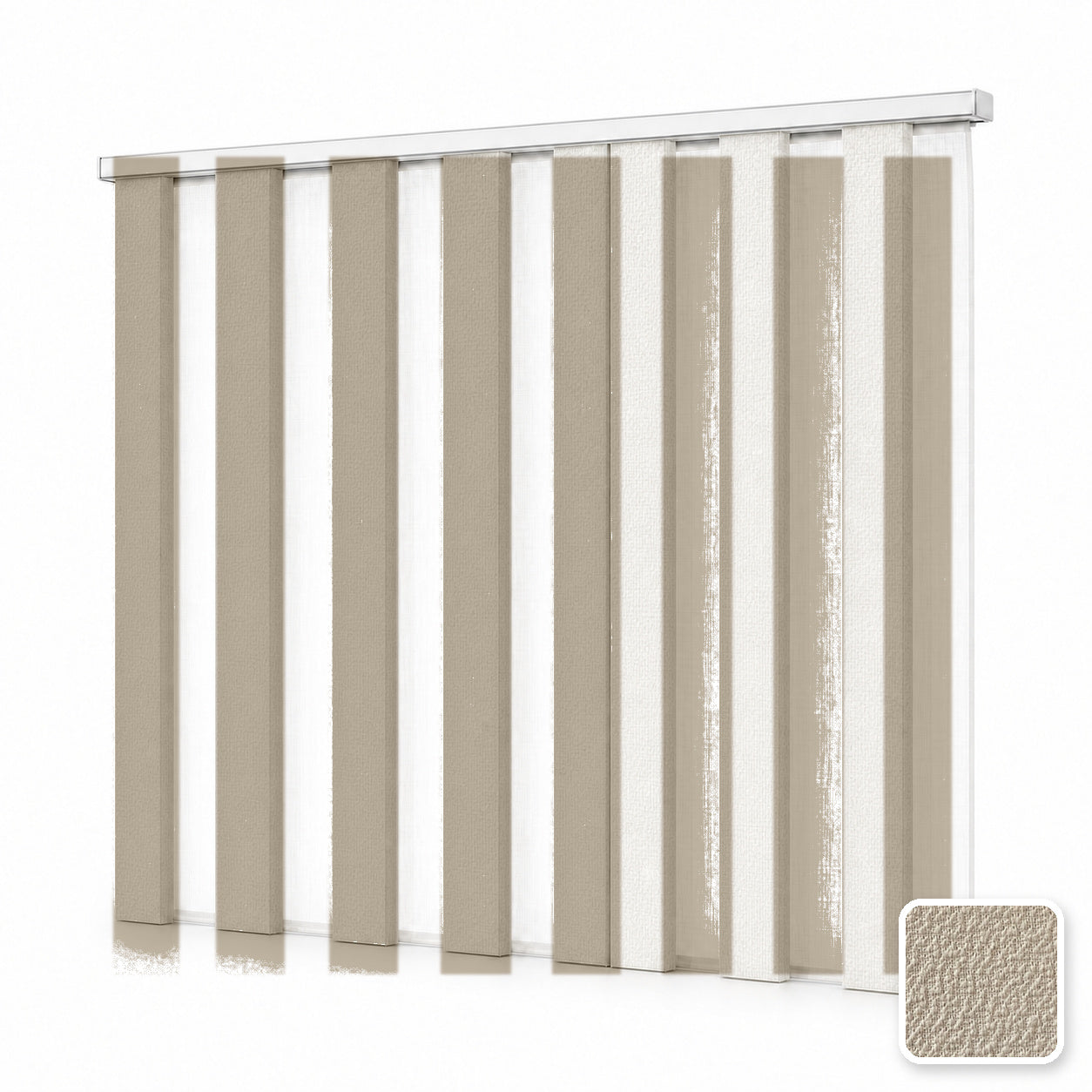 JINK Veil smart motorized dream curtain M-104, white background effect image with real fabric swatch inset