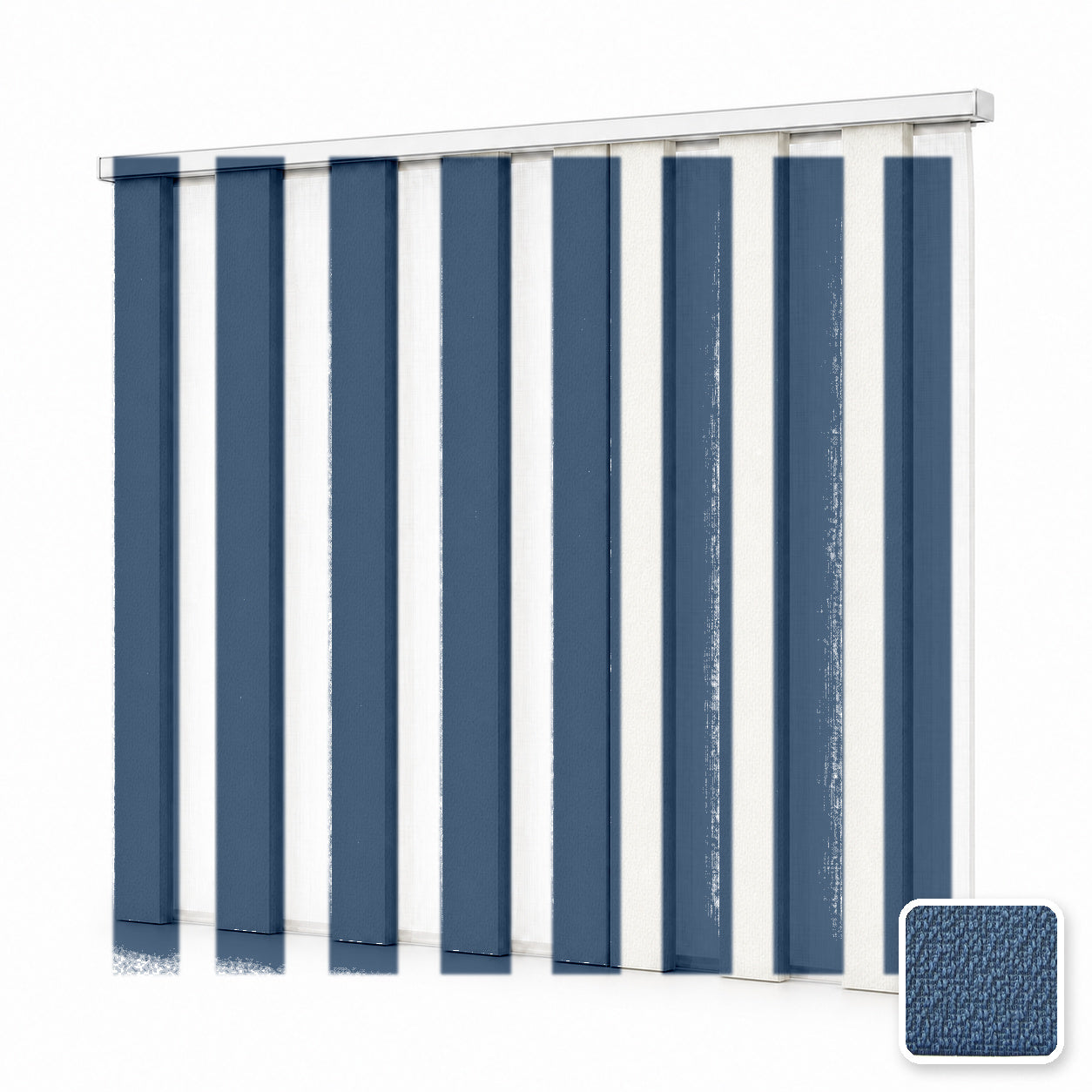 JINK Veil smart motorized dream curtain M1001-Blue, white background effect image with real fabric swatch inset