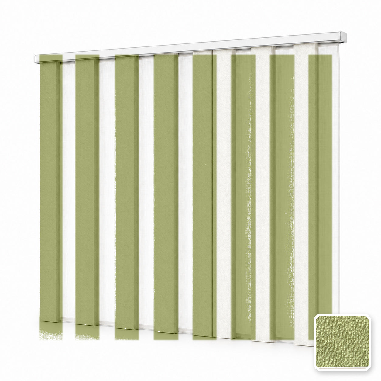 JINK Veil smart motorized dream curtain M1001-Green, white background effect image with real fabric swatch inset