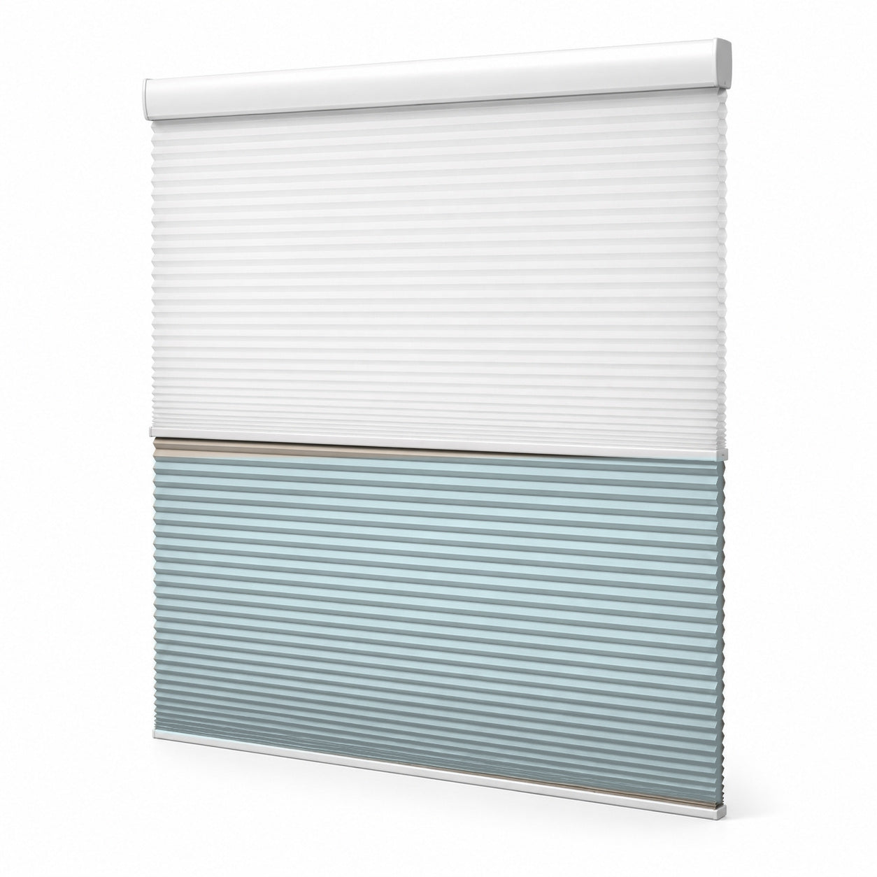 JINK Eclipse smart day and night honeycomb shade FC-03 — Pale Aqua, selectable color effect image, white background, cord-free