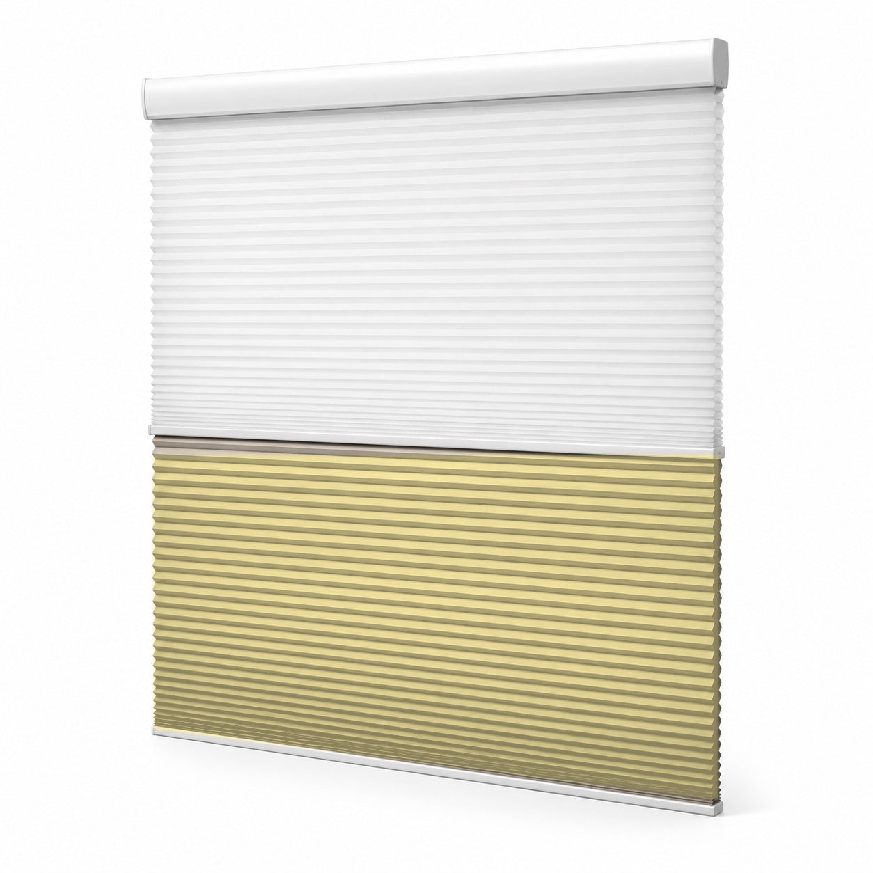 JINK Eclipse smart day and night honeycomb shade FC-13 — Soft Yellow, selectable color effect image, white background, cord-free