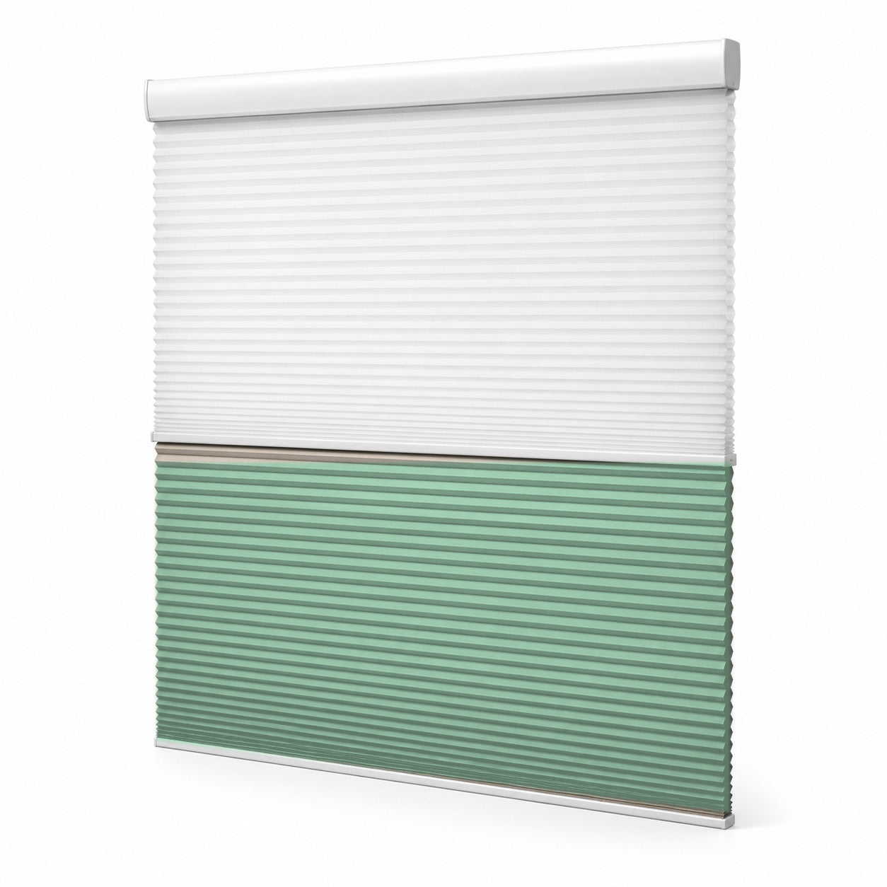 JINK Eclipse smart day and night honeycomb shade FC-33 — Light Cypress Green, selectable color effect image, white background, cord-free