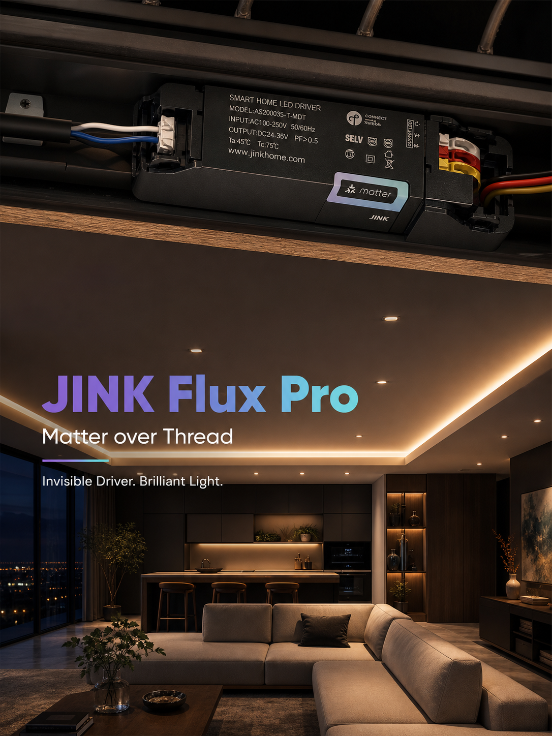 JINK Flux Pro Matter over Thread architectural lighting scene