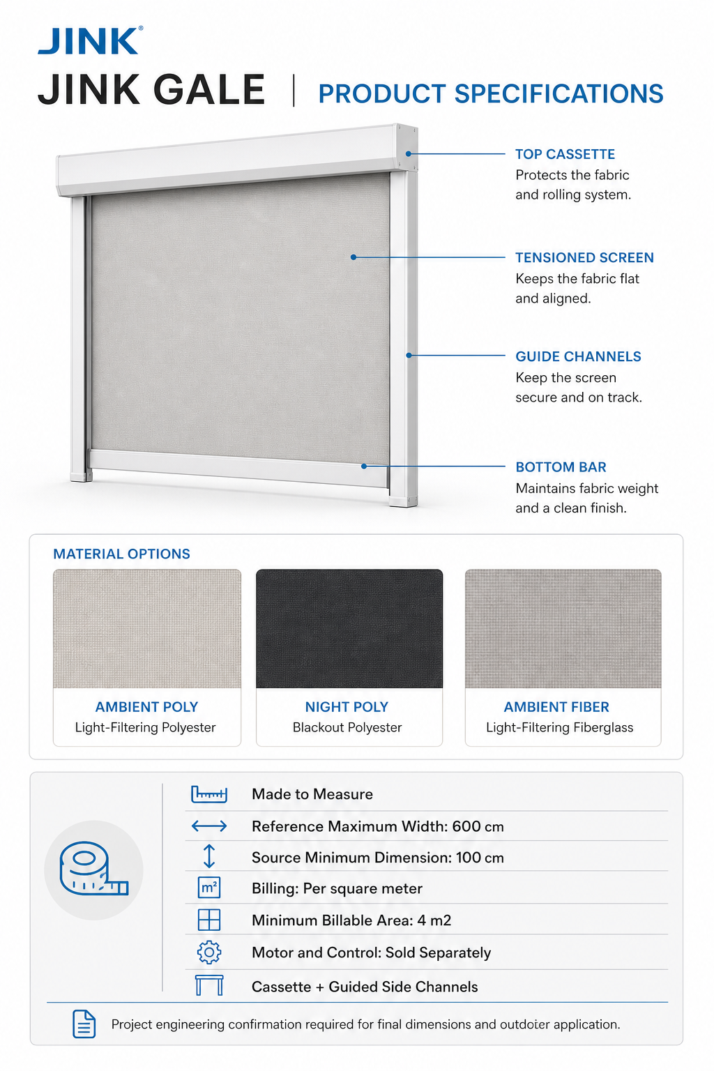 JINK Gale product specifications and material options