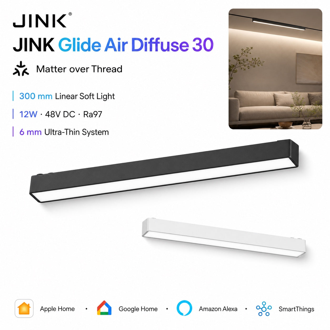 JINK Glide Air Diffuse 30 Matter smart linear track light
