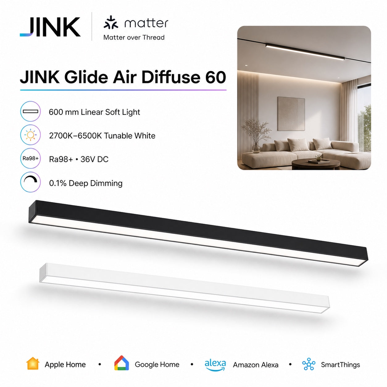 JINK Glide Air Diffuse 60 Matter smart linear track light