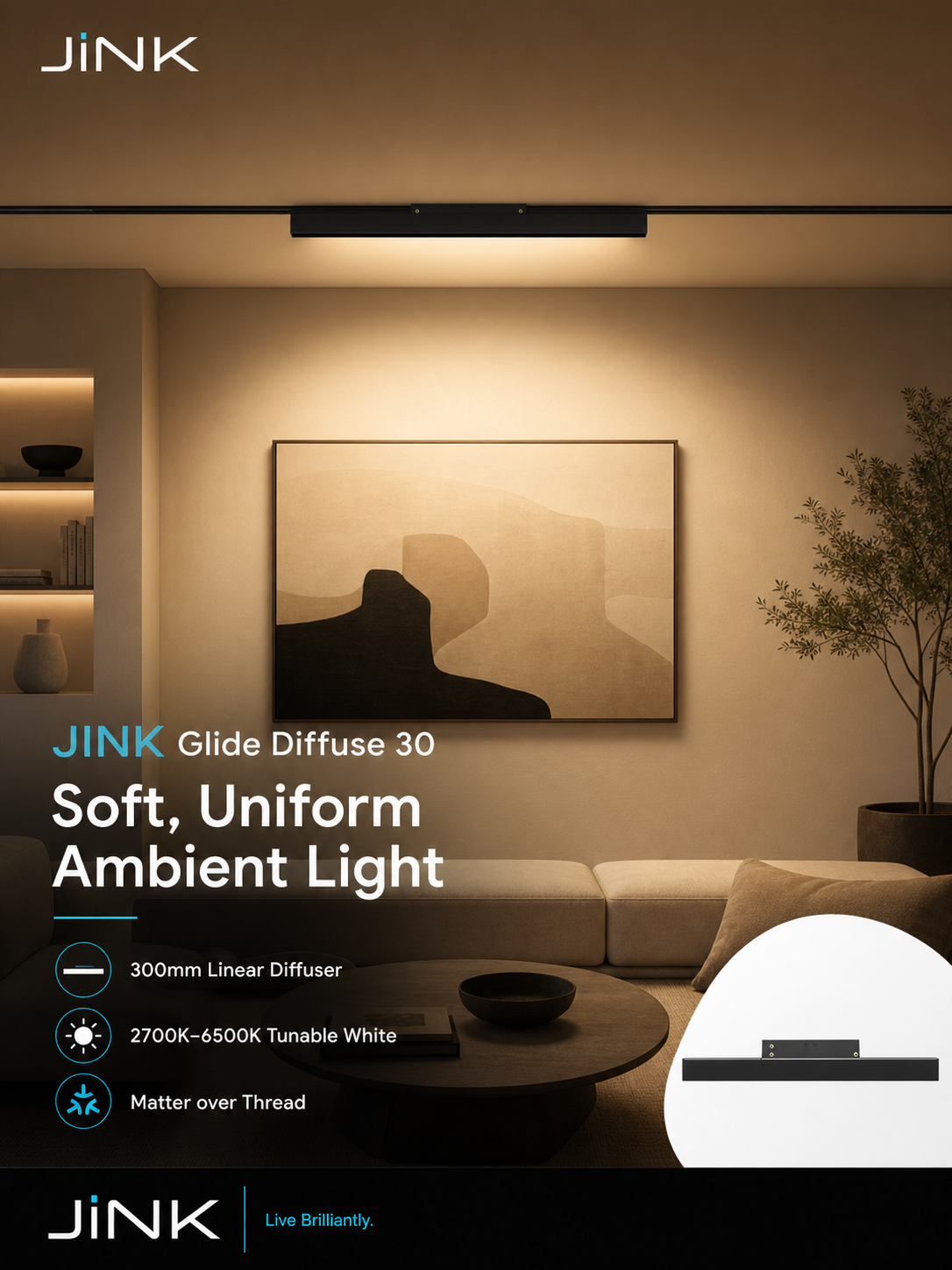 JINK Glide Diffuse 30 ambient lighting scene