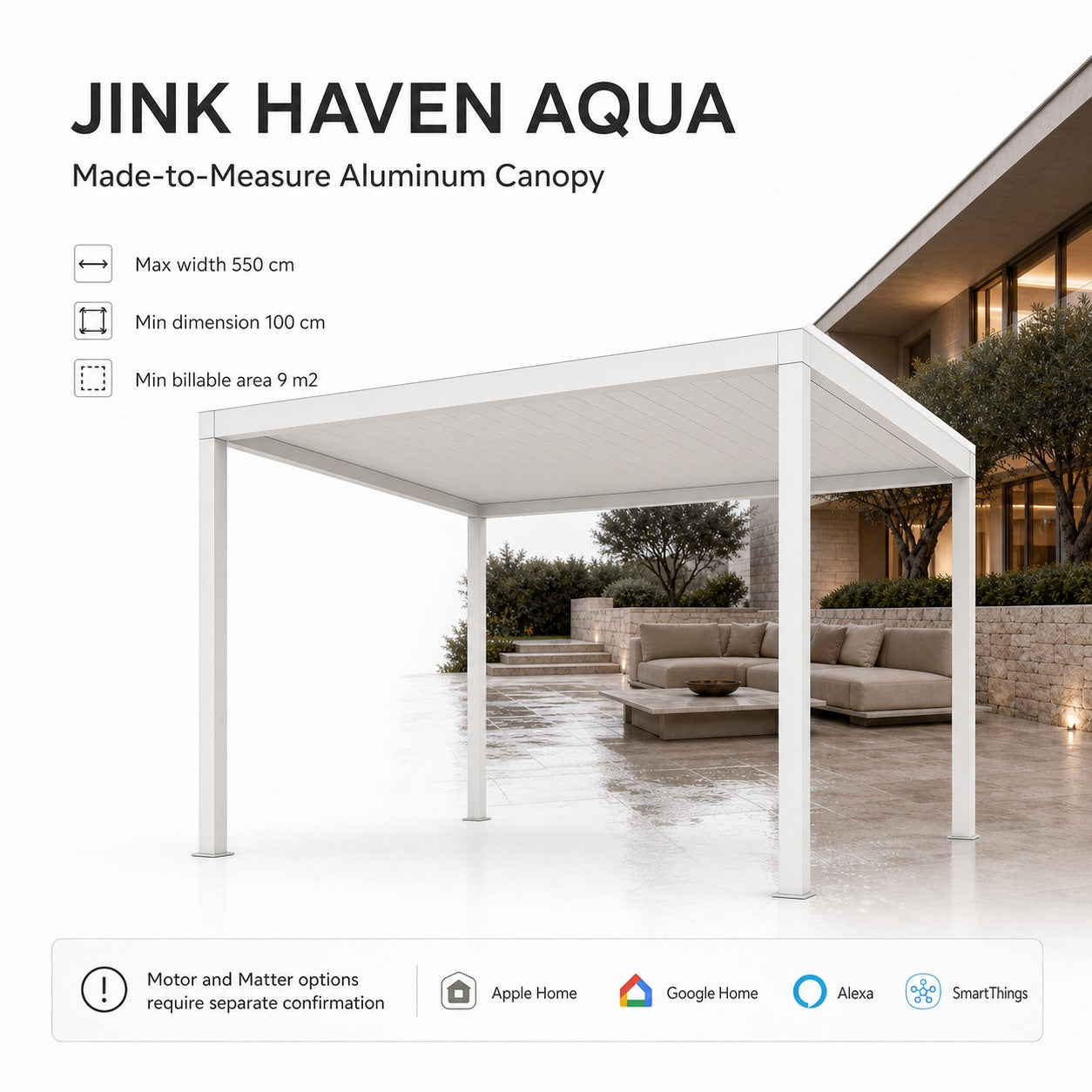 JINK Haven Aqua comprehensive square hero with rain terrace scene and qualified smart options