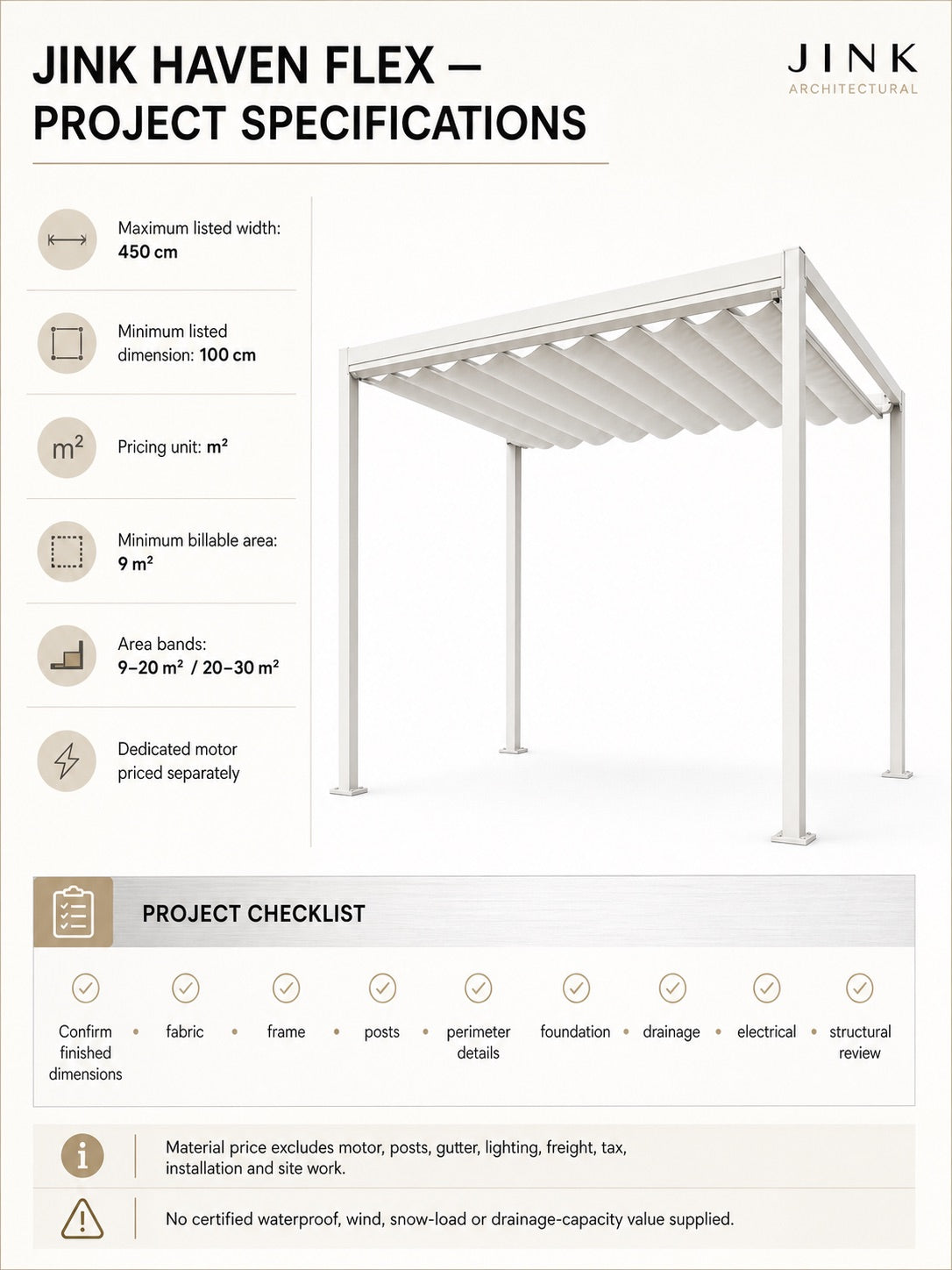 JINK Haven Flex project specifications and installation checklist