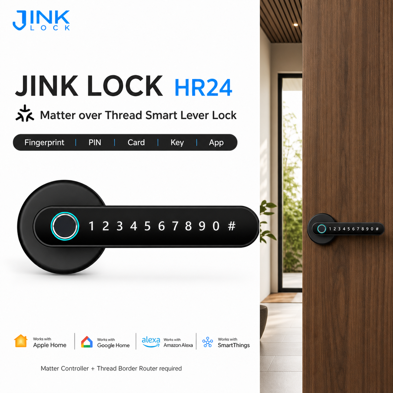 JINK Lock HR24 Matter over Thread smart lever lock