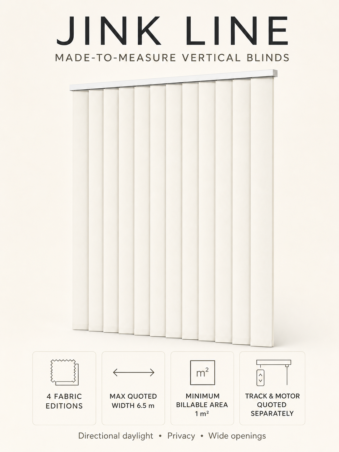 JINK Line vertical blind specification infographic