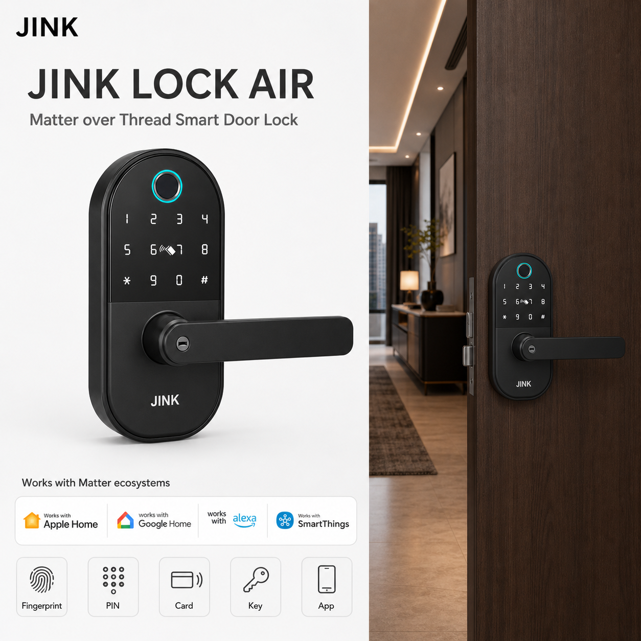 JINK Lock Air Matter over Thread smart door lock composite hero