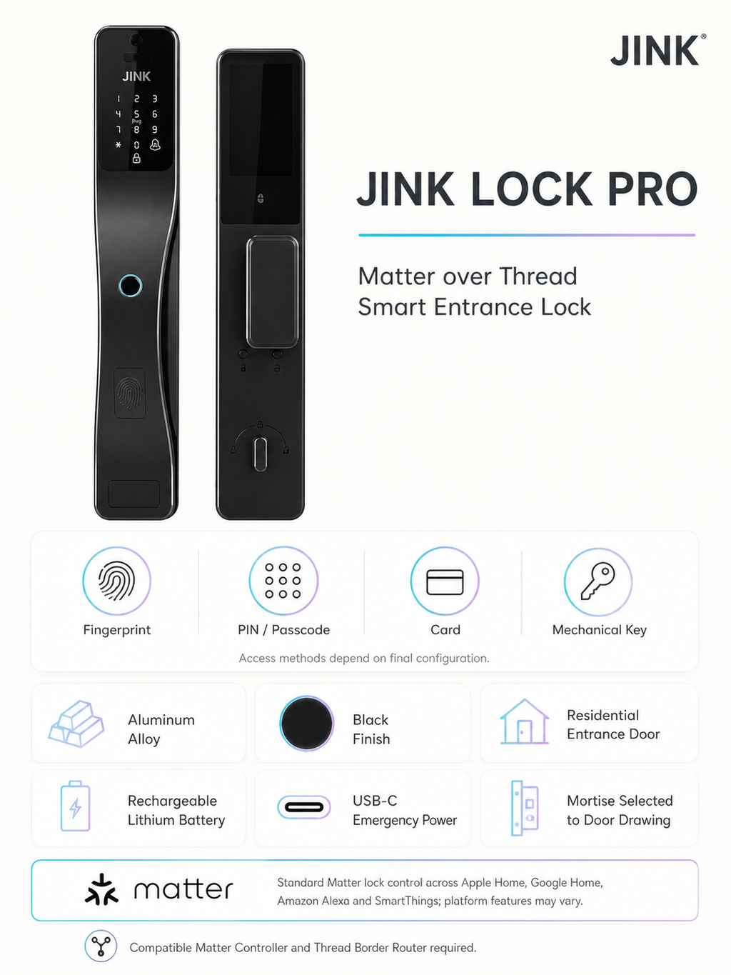 JINK Lock Pro Matter over Thread platform benefits and specifications