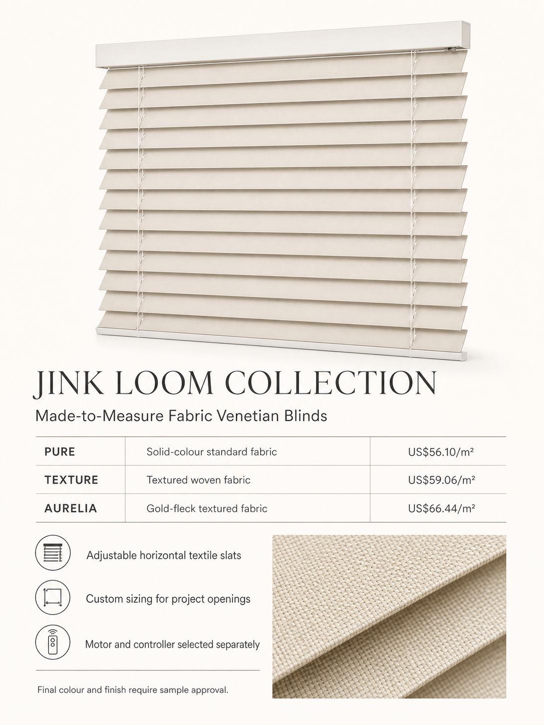 JINK Loom fabric editions and made-to-measure specifications