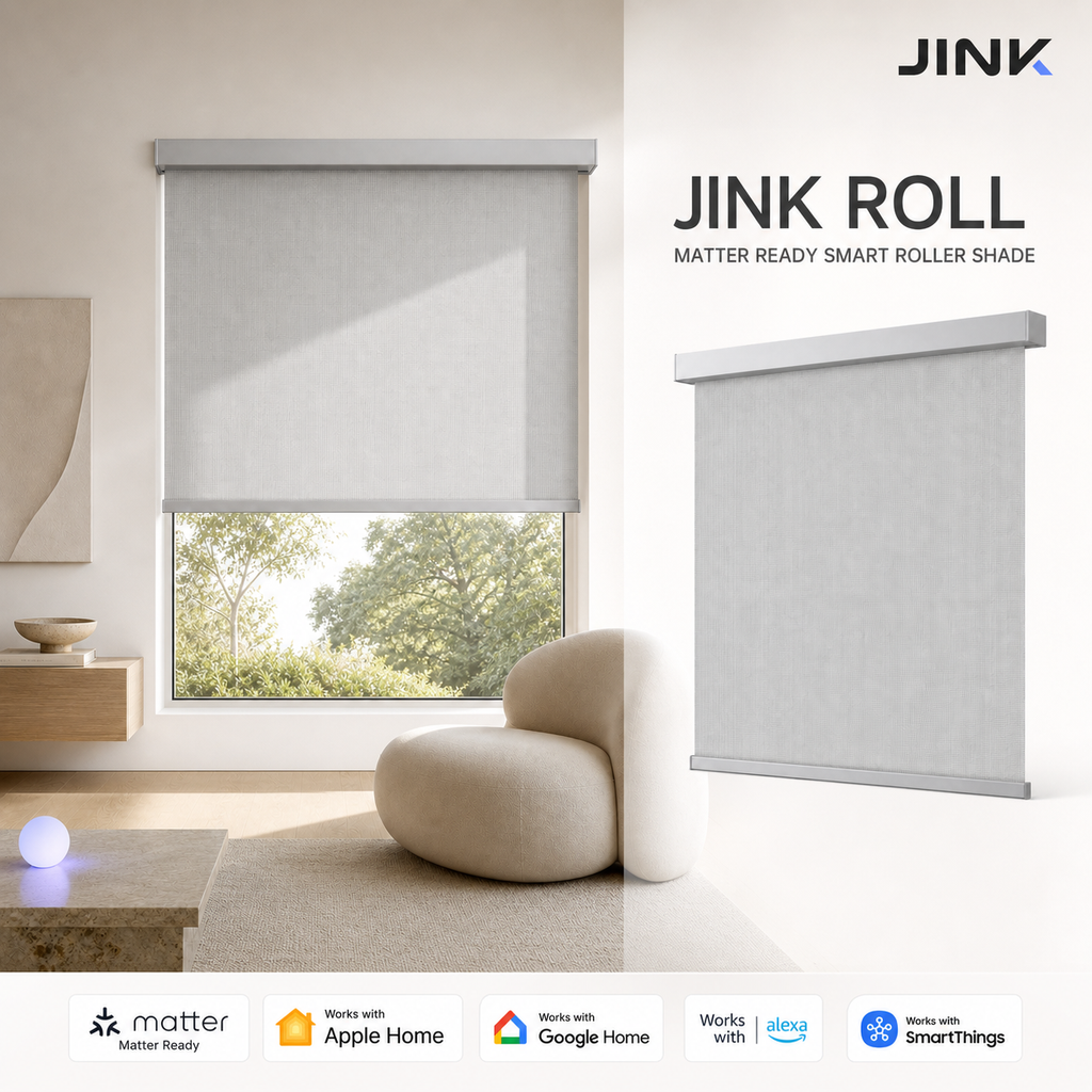 JINK Roll Matter Ready smart roller shade hero with compatible smart home platforms