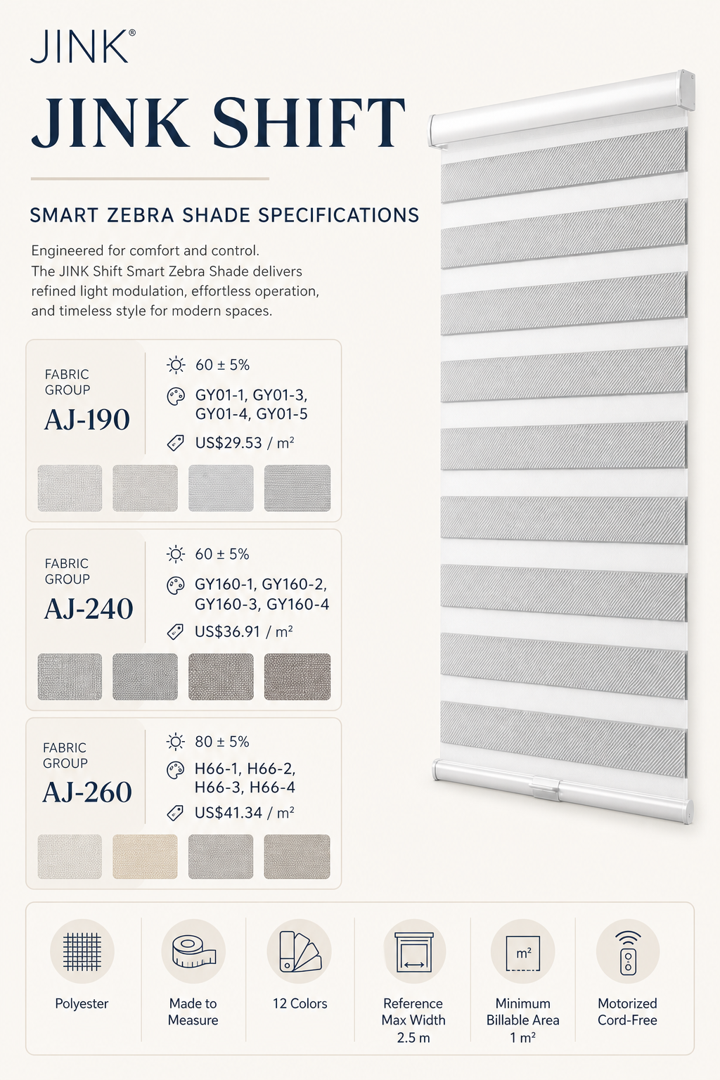 JINK Shift smart zebra shade specifications