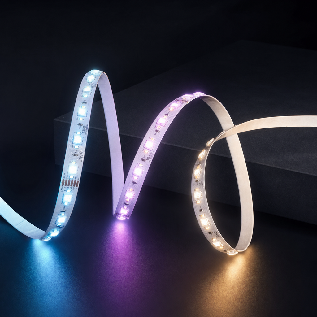 JINK full-color RGBCW smart LED strip dark studio hero