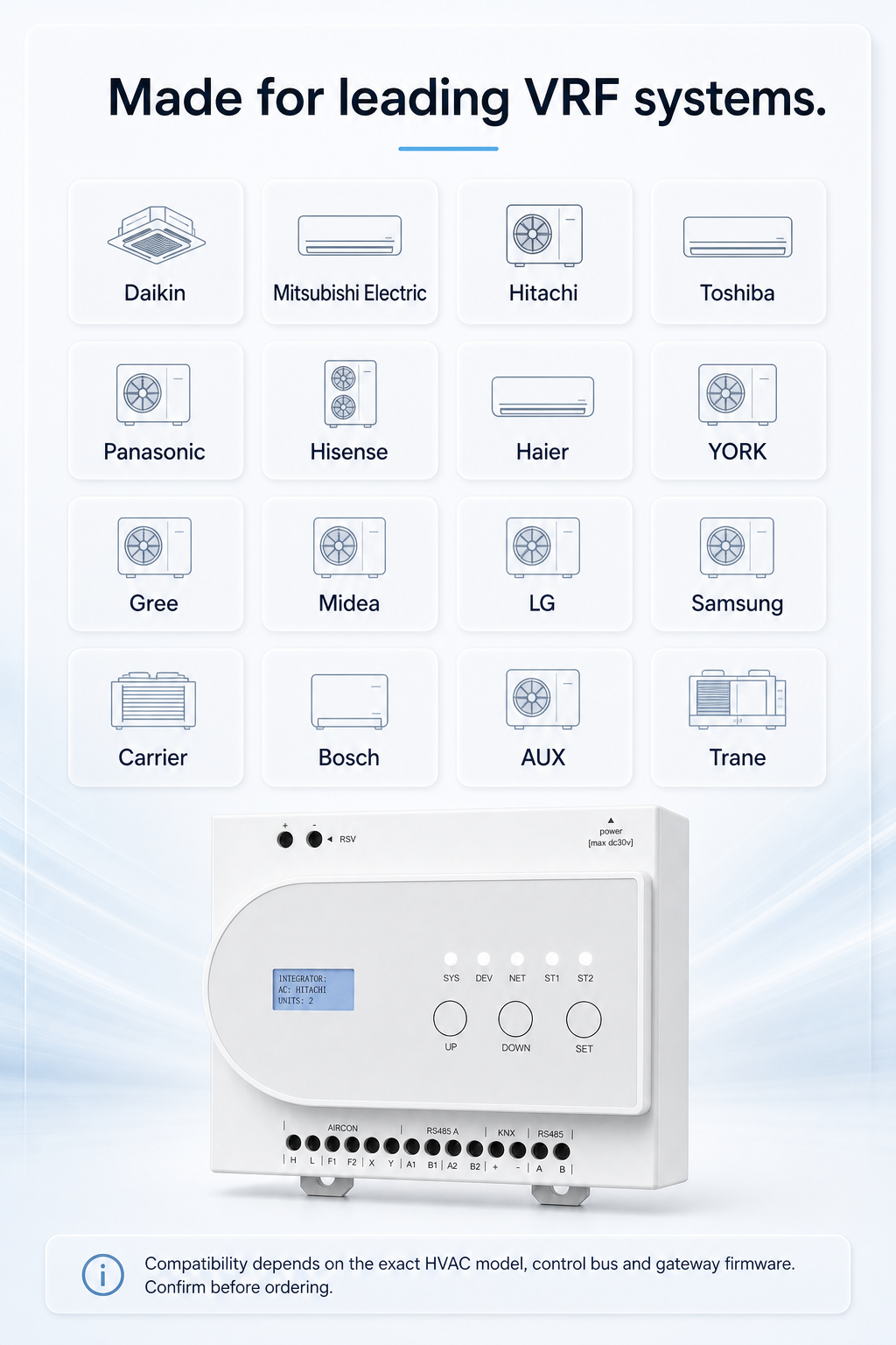 JINK VRF 3-in-1 gateway compatible HVAC families