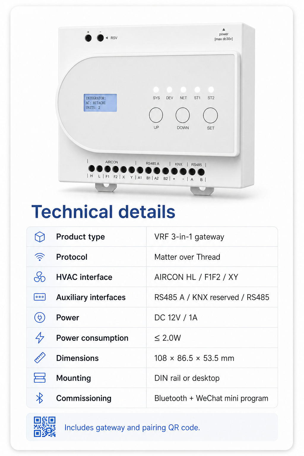 JINK VRF 3-in-1 gateway technical details