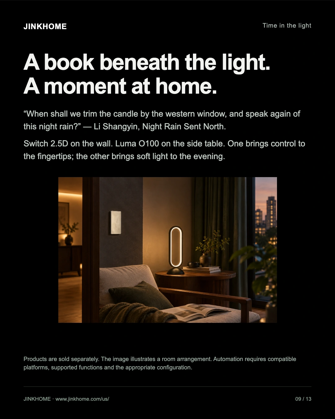 A book beneath the light. A place for yourself: JINK Switch 2.5D product story and selection guide