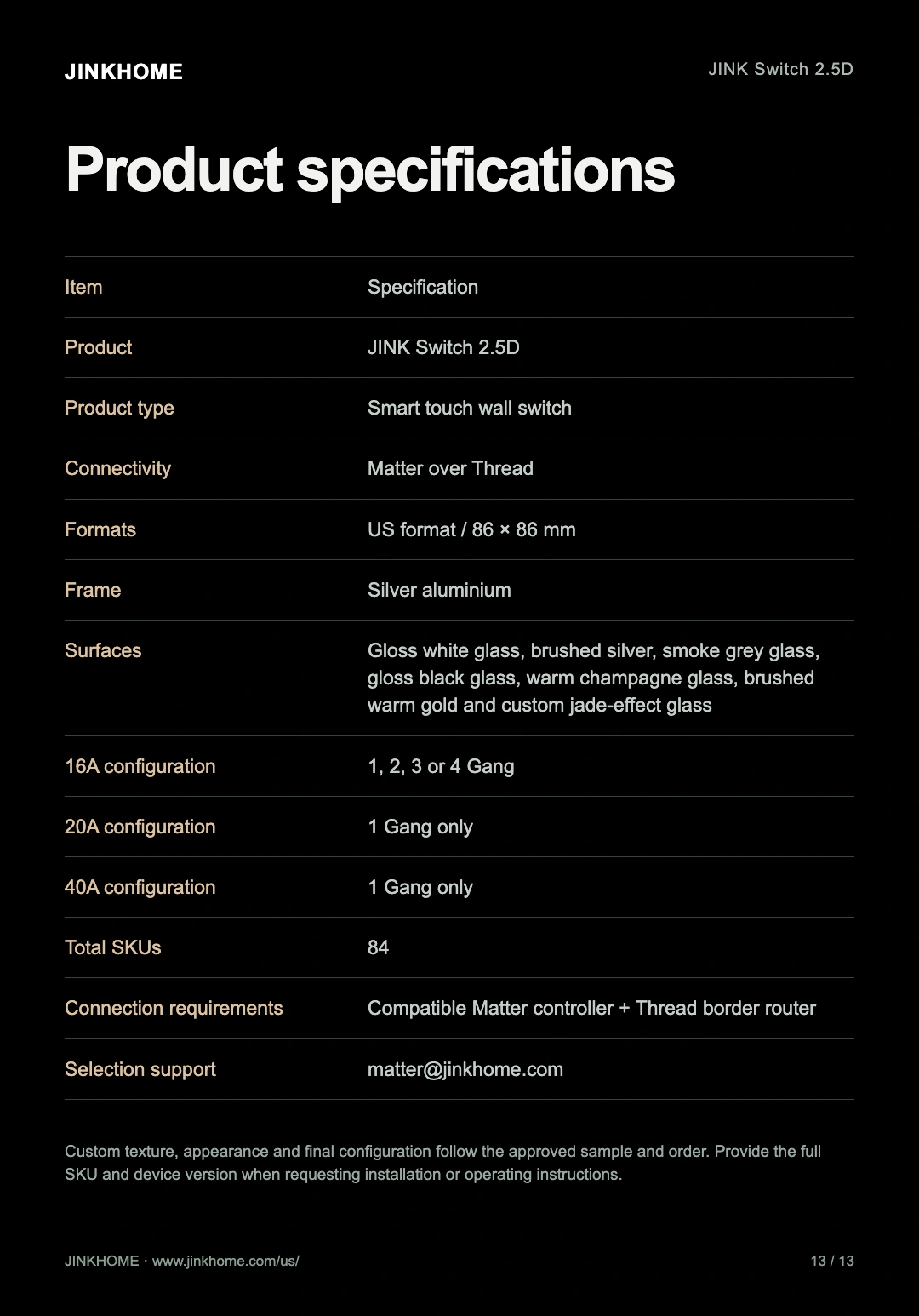 Specifications: JINK Switch 2.5D product story and selection guide